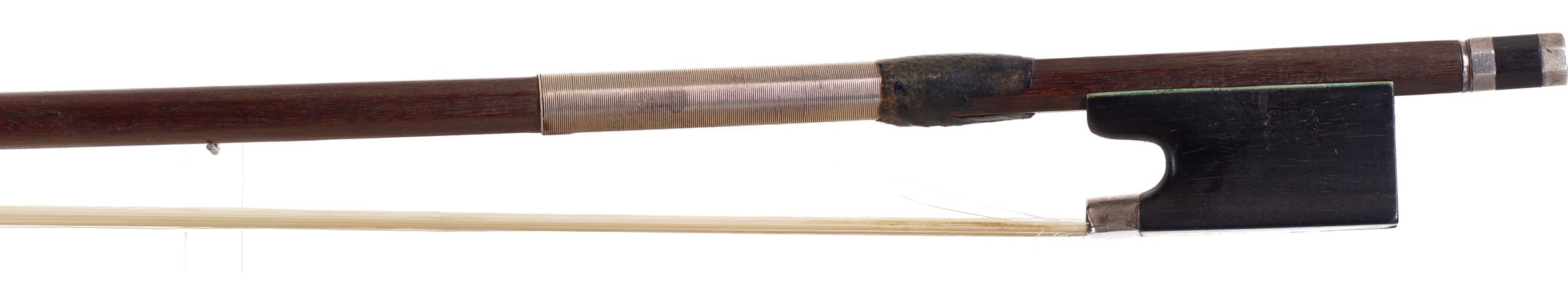 A silver-mounted violin bow by H. R. Pfretzschner, Germany — frog