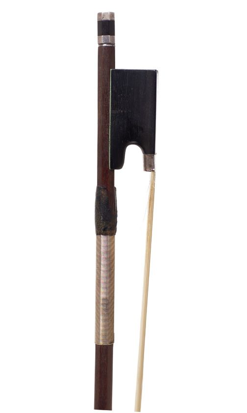 A silver-mounted violin bow by H. R. Pfretzschner, Germany — frog detail