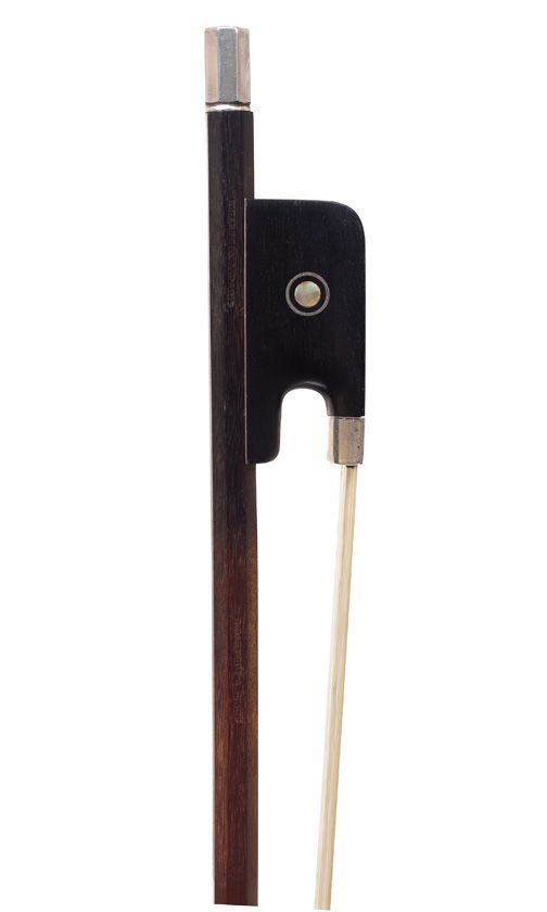 A silver-mounted cello bow by Eugène Sartory, Paris — frog detail
