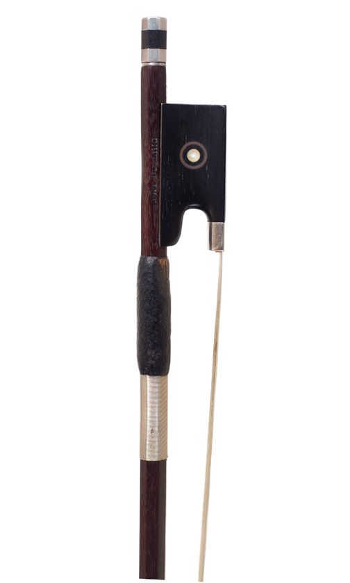 A silver-mounted violin bow by Kurt Dölling, Germany — frog detail