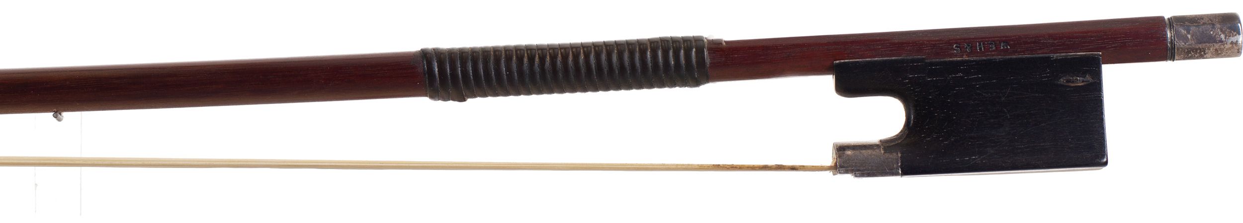 A silver-mounted violin bow by W. E. Hill & Sons, London — frog