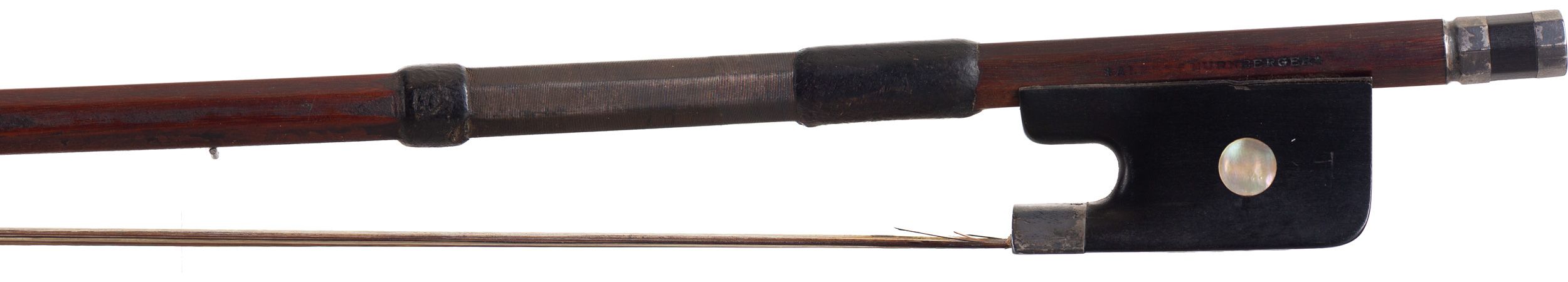 A silver-mounted cello bow by Albert Nürnberger, Germany — frog