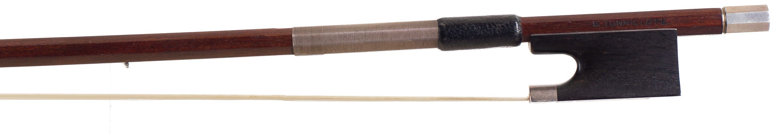 A silver-mounted violin bow by B. Tunnicliffe, England — frog