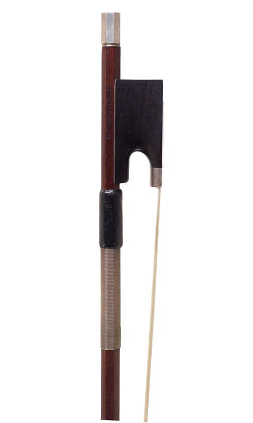 A silver-mounted violin bow by B. Tunnicliffe, England — frog detail