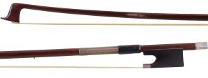 A silver-mounted violin bow by B. Tunnicliffe, England — head and frog