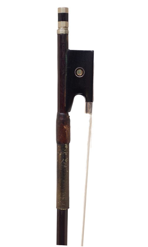 A silver-mounted violin bow by Eugène Sartory, Paris — frog detail
