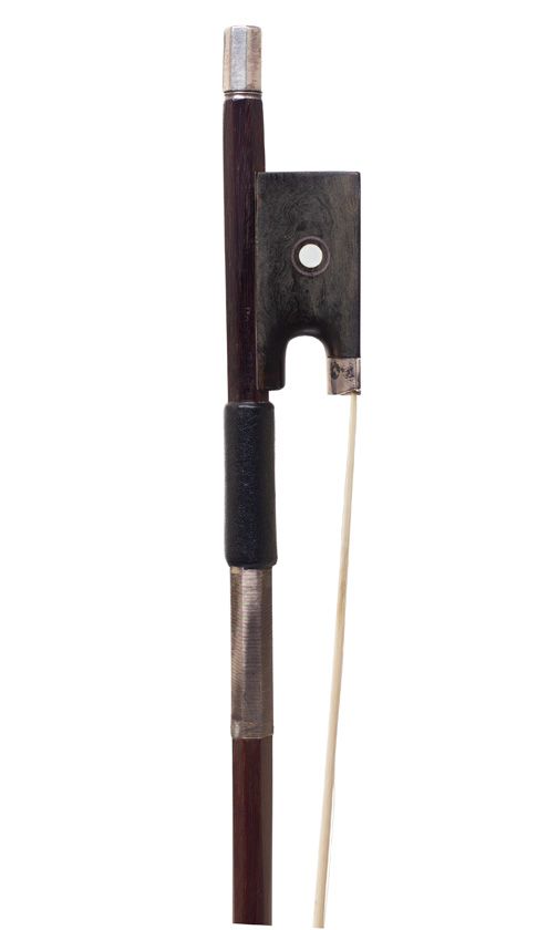 A silver-mounted violin bow by Roger Gérôme, France — frog detail