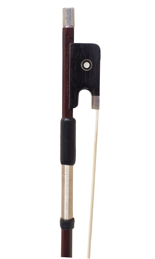 A silver-mounted violin bow by Louis Morizot, France — frog detail