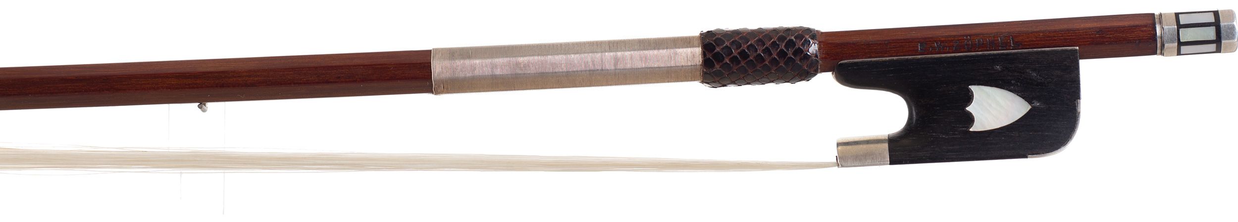 A silver-mounted violin bow by E. W. Zöphel, Germany — frog