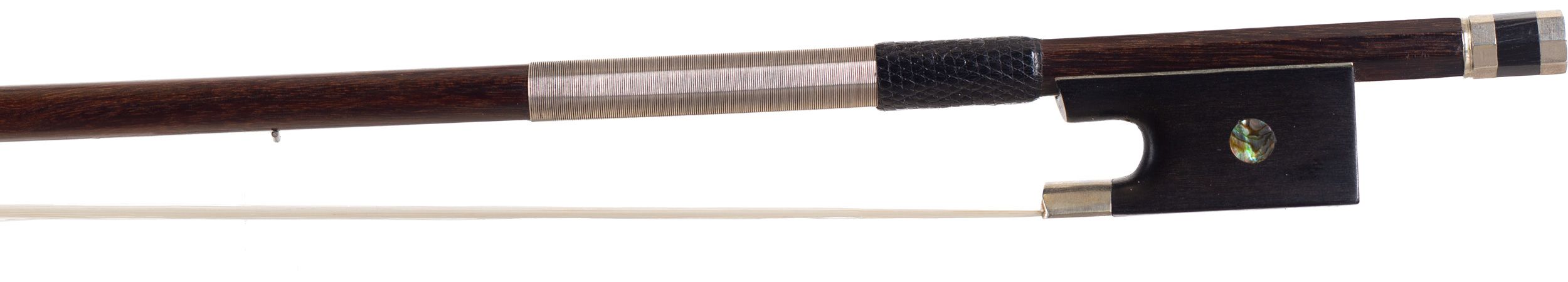 A nickel-mounted violin bow by Nicolas Maline, France — frog