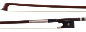 A nickel-mounted violin bow by Nicolas Maline, France — head and frog