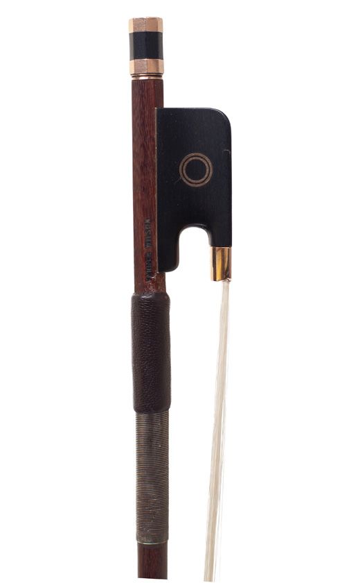 A gold-mounted cello bow by Garner Wilson, England — frog detail
