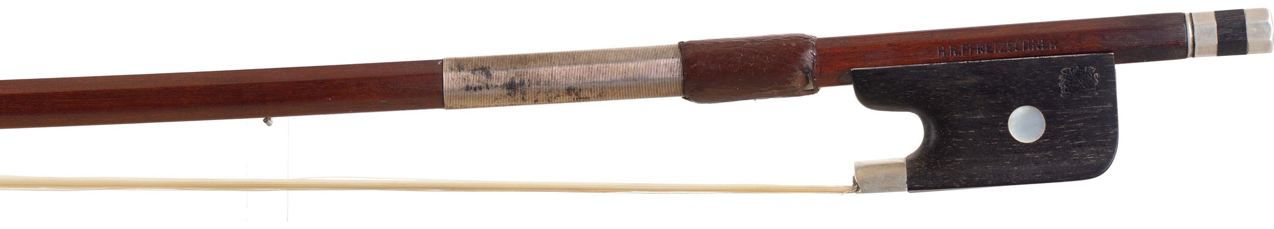 A nickel-mounted cello bow by H. R. Pfretzschner, Germany — frog
