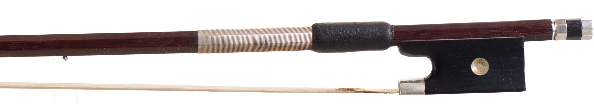A silver-mounted violin bow by August Rau, Germany — frog