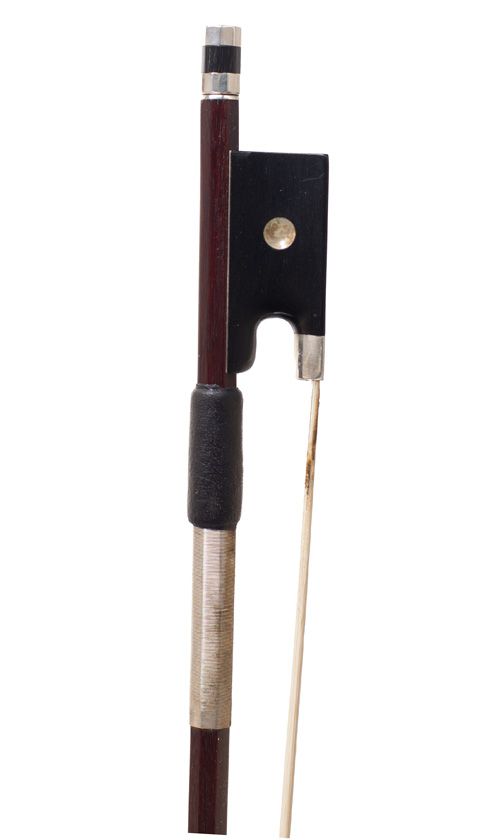 A silver-mounted violin bow by August Rau, Germany — frog detail