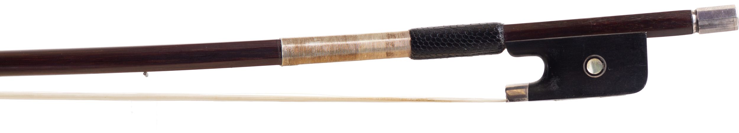 A silver-mounted violin bow by Pierre Husson, France — frog