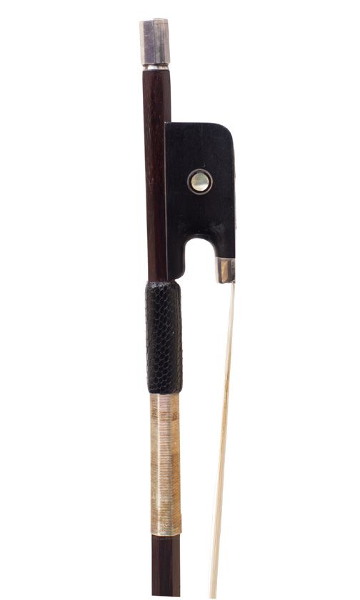 A silver-mounted violin bow by Pierre Husson, France — frog detail