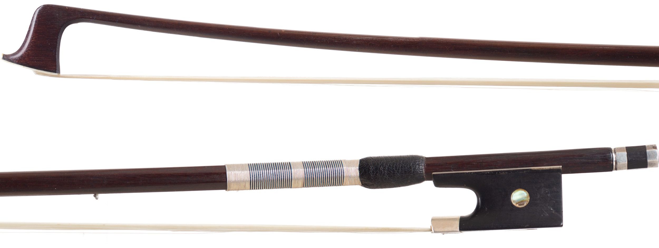 A silver-mounted violin bow by Prosper Colas, France — head and frog