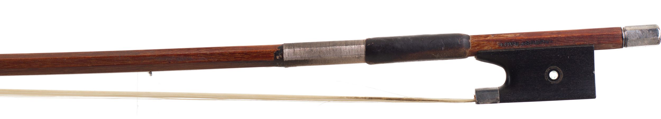 A silver-mounted violin bow by August Rau, Germany — frog