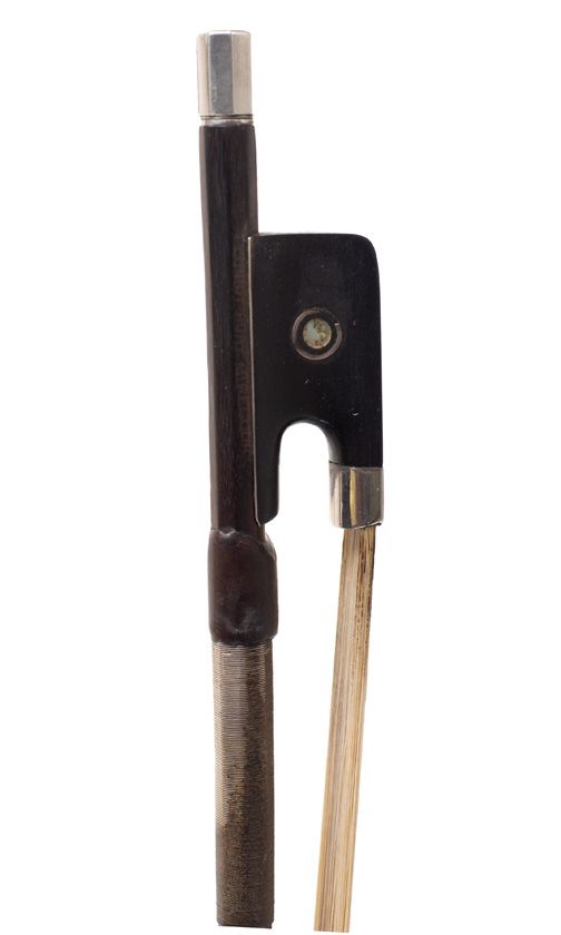 A silver-mounted cello bow by Cuniot-Hury, France — frog detail