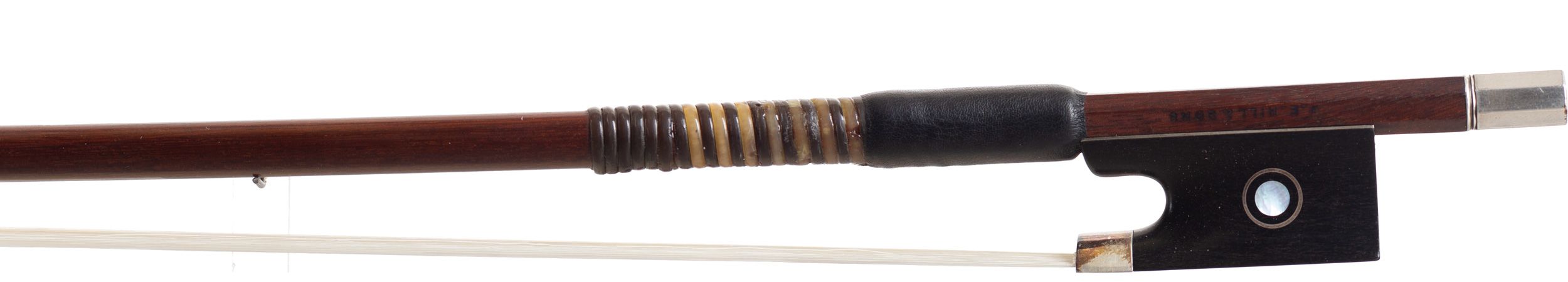 A silver-mounted violin bow by W. E. Hill & Sons, England — frog