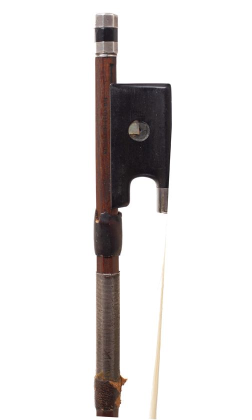 A silver-mounted cello bow by F. N. Voirin, France — frog detail