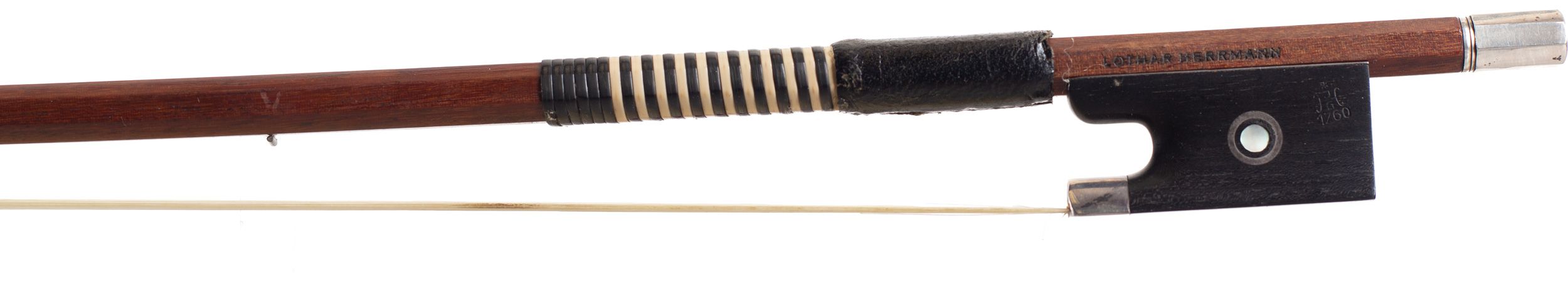 A silver-mounted violin bow by Lothar Herrmann, Germany — frog