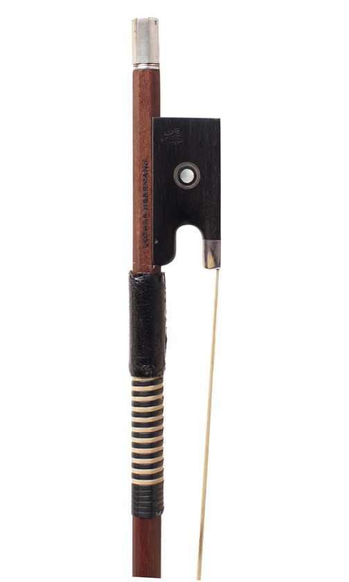A silver-mounted violin bow by Lothar Herrmann, Germany — frog detail