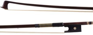 A gold-mounted violin bow by W. A. Pfretzschner, Germany — head and frog
