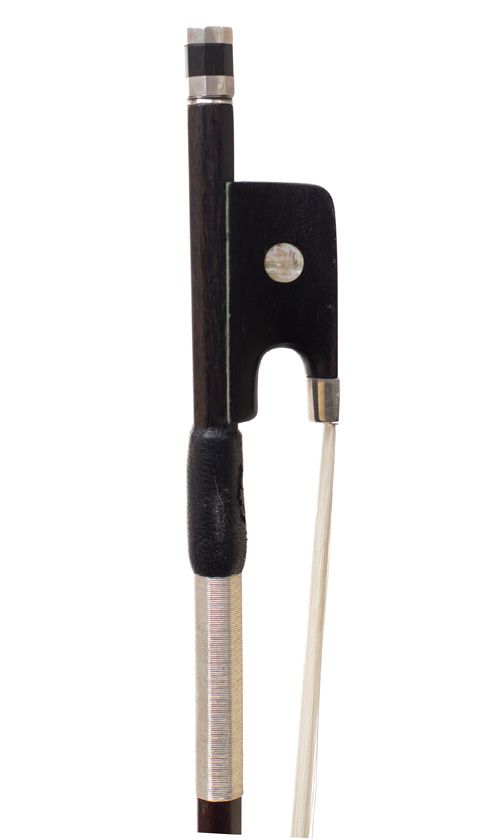 A silver-mounted viola bow by William Tubbs, England — frog detail