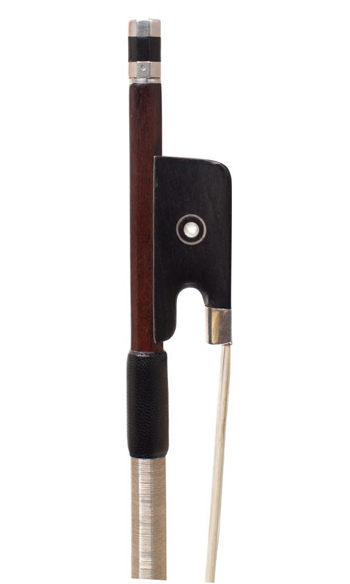 A silver-mounted cello bow by François Lotte, France — frog detail