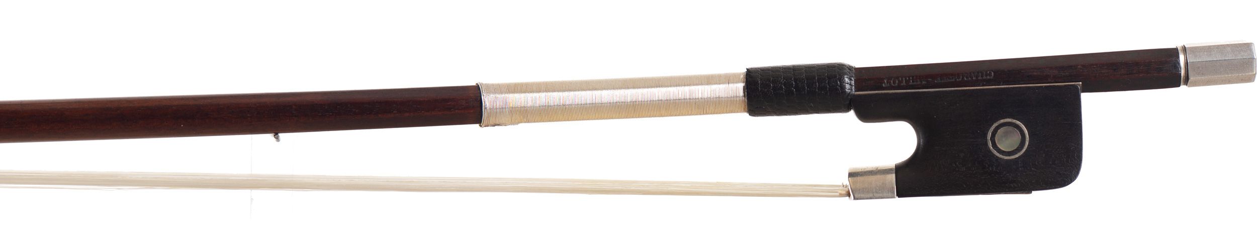 A silver-mounted violin bow by François Lotte, France — frog