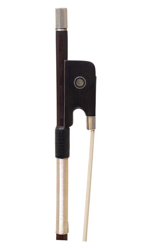 A silver-mounted violin bow by François Lotte, France — frog detail