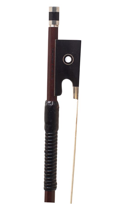 A silver-mounted violin bow by Thomas Porter, England — frog detail