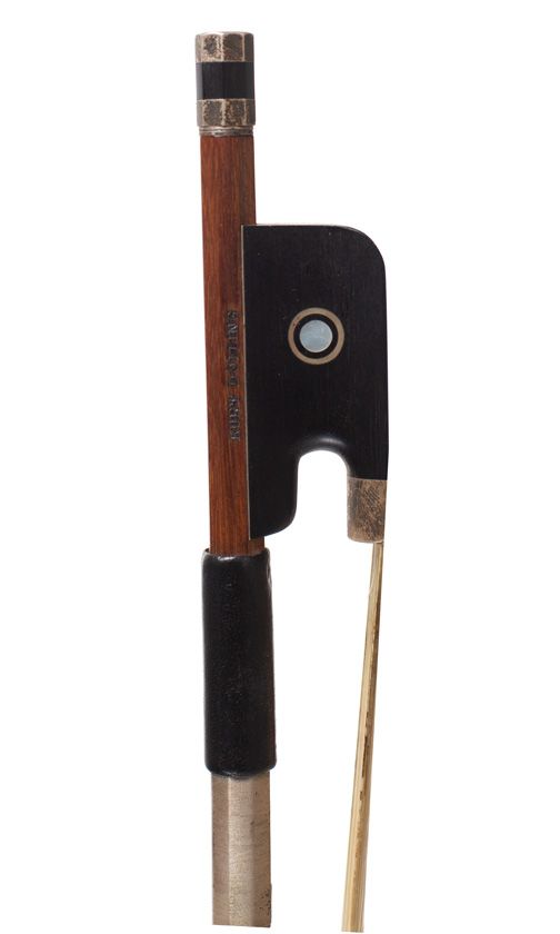 A silver-mounted cello bow by Kurt Dolling, Germany — frog detail