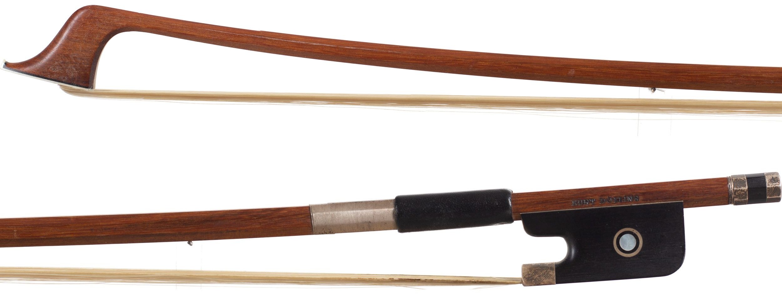 A silver-mounted cello bow by Kurt Dolling, Germany — head and frog