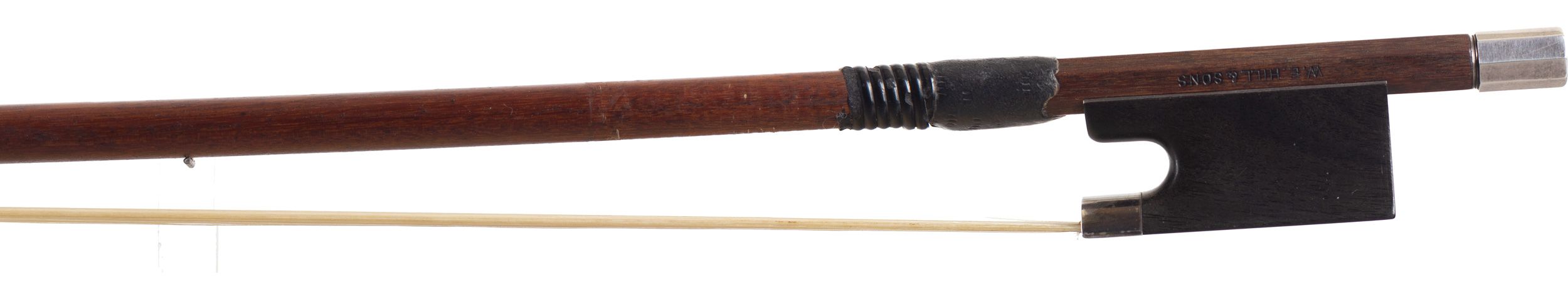 A silver-mounted violin bow by W. E. Hill & Sons, England — frog
