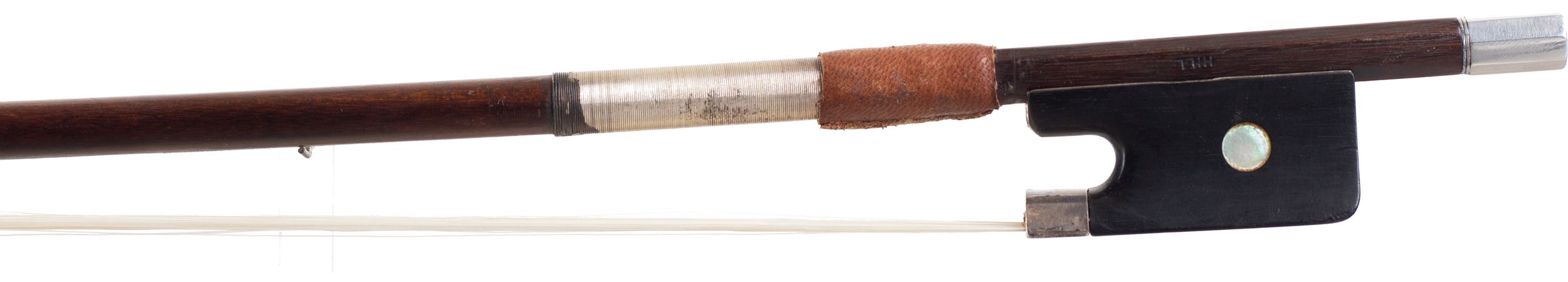 A silver-mounted cello bow by W. E. Hill & Sons, England — frog