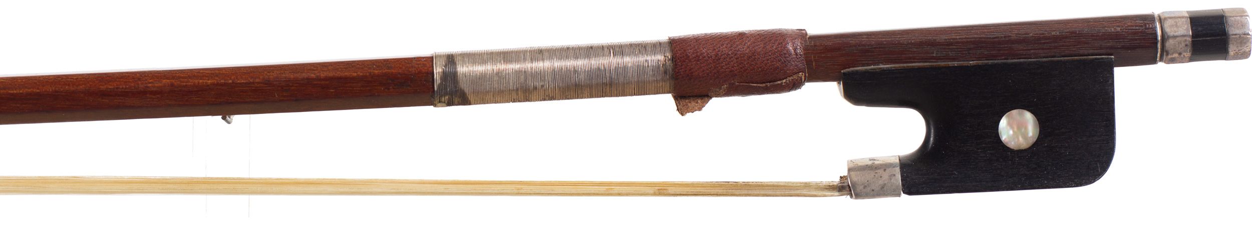 A silver-mounted cello bow by Hart & Sons, England — frog