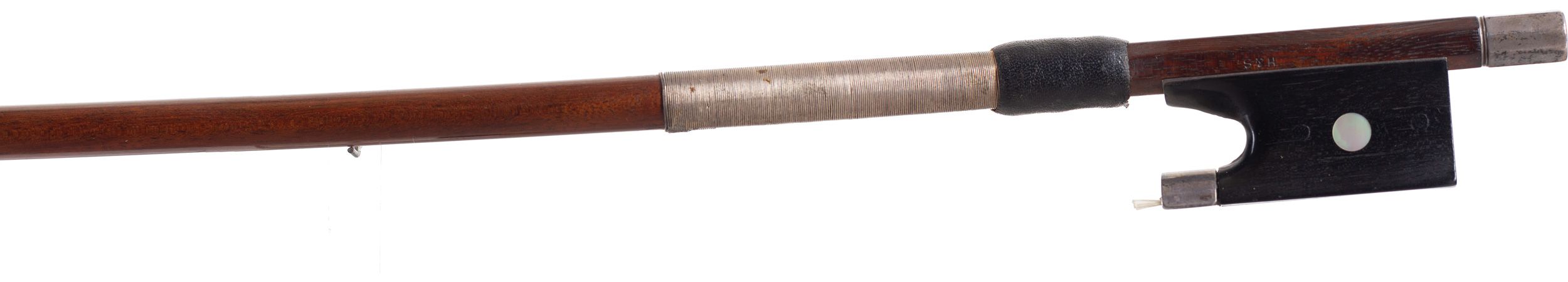 A silver-mounted violin bow by W. E. Hill & Sons, England — frog