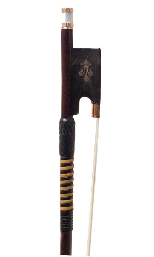 A gold-mounted violin bow by W. E. Hill & Sons, London — frog detail