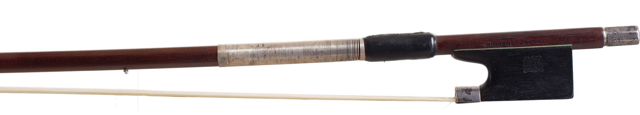 A silver-mounted violin bow by H. R. Pfretzschner, Germany — frog