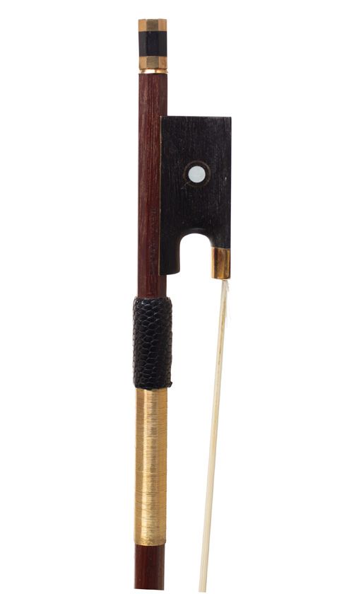 A gold-mounted violin bow by Roger Gérome, France — frog detail