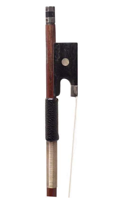 A silver-mounted violin bow by Conrad Götz, Germany — frog detail