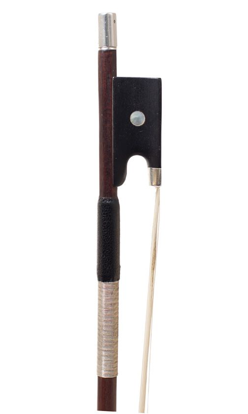 A silver-mounted violin bow by Eugène Sartory, Paris — frog detail