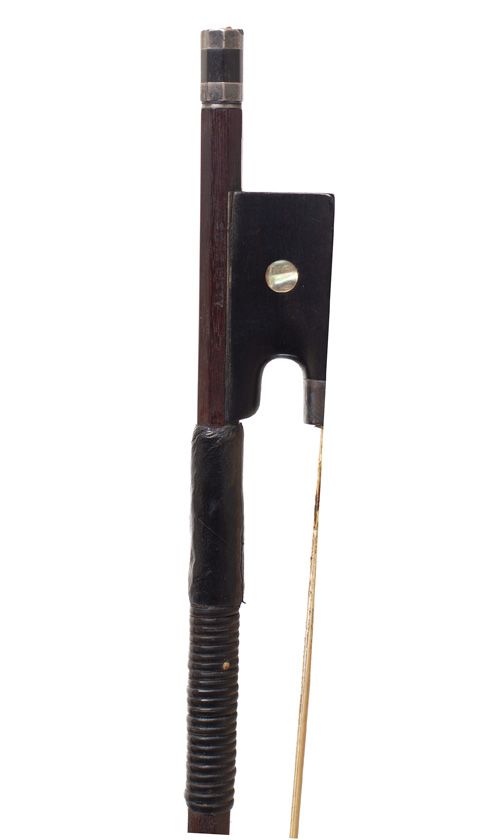 A silver-mounted violin bow by Albin Hums, Germany — frog detail