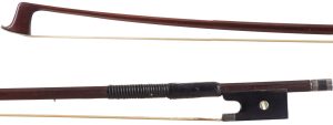 A silver-mounted violin bow by Albin Hums, Germany — head and frog