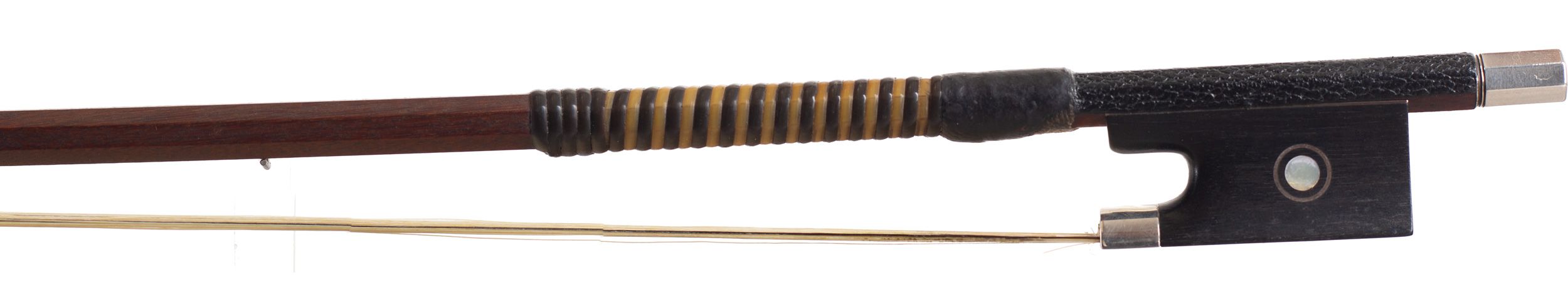 A silver-mounted violin bow by W. E. Hill & Sons, England — frog