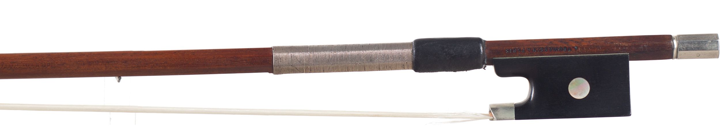 A nickel-mounted violin bow by Claude Auguste Thomassin, France — frog
