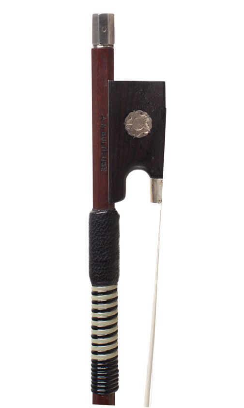 A silver-mounted viola bow by A. R. Bultitude, England — frog detail